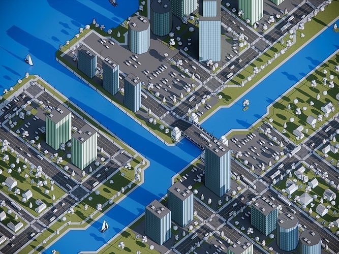 Simple Poly Urban Downtown - Low Poly Assets Low-poly 3D model 6