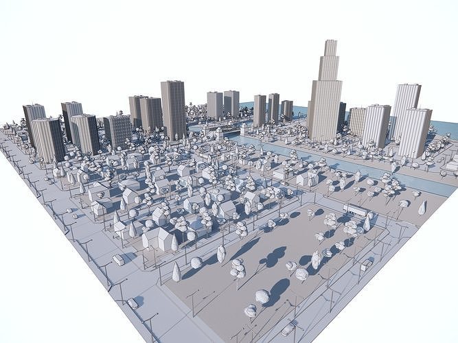 Simple Poly Urban Downtown - Low Poly Assets Low-poly 3D model 3