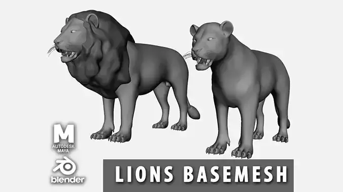 Lion Couple Low-poly 3D model