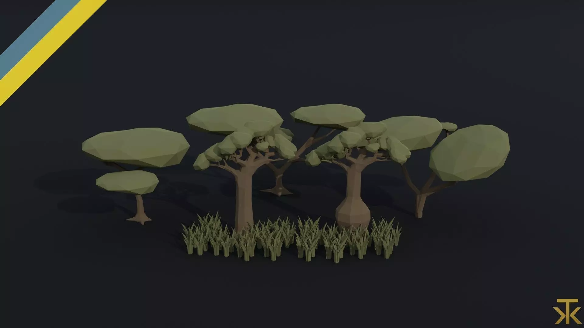 Cartoon savanna trees Polygonal Style Low-poly 3D model_0