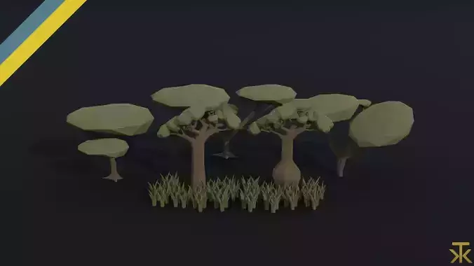 Cartoon savanna trees Polygonal Style