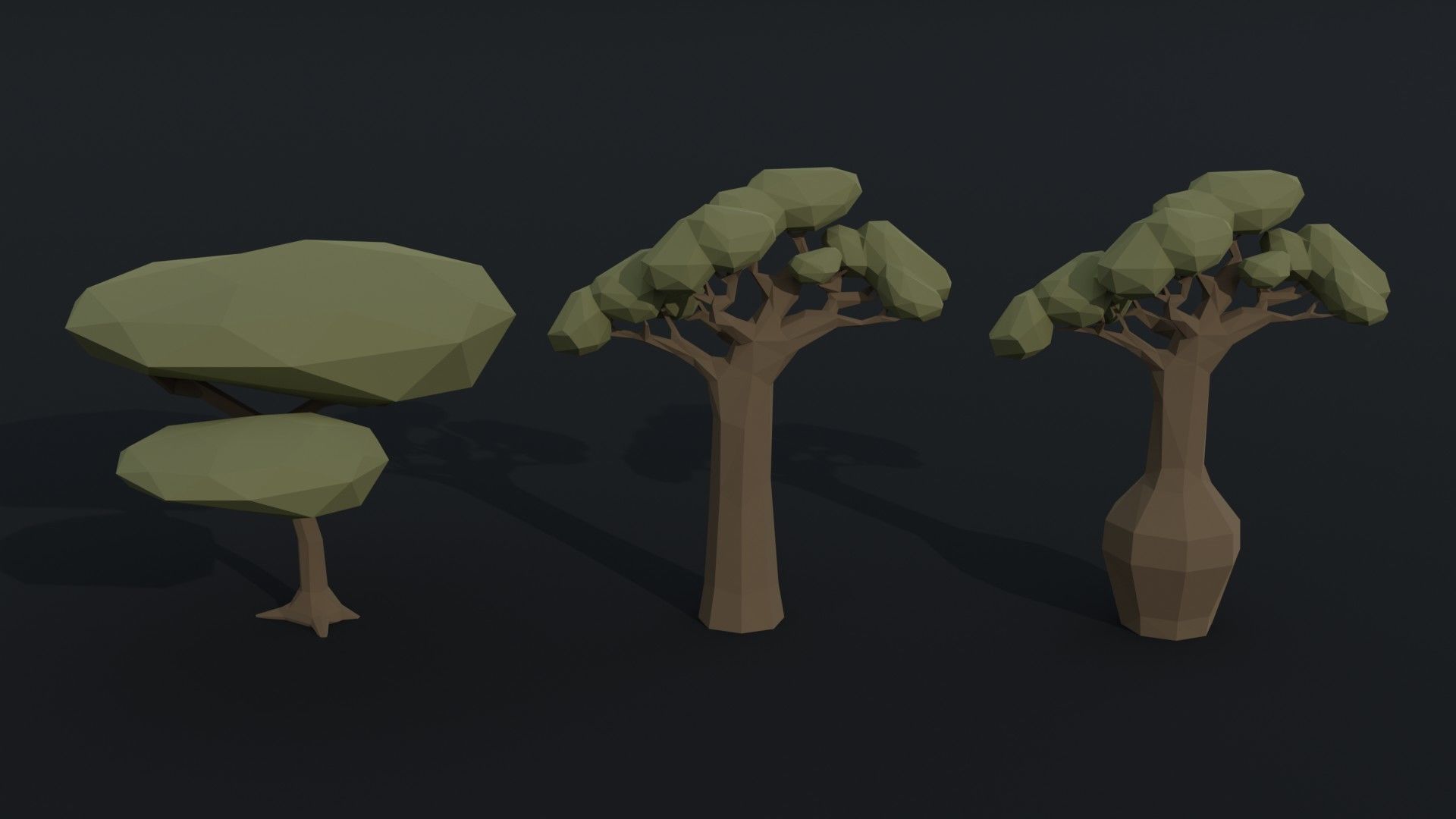 Cartoon savanna trees Polygonal Style Low-poly 3D model_2