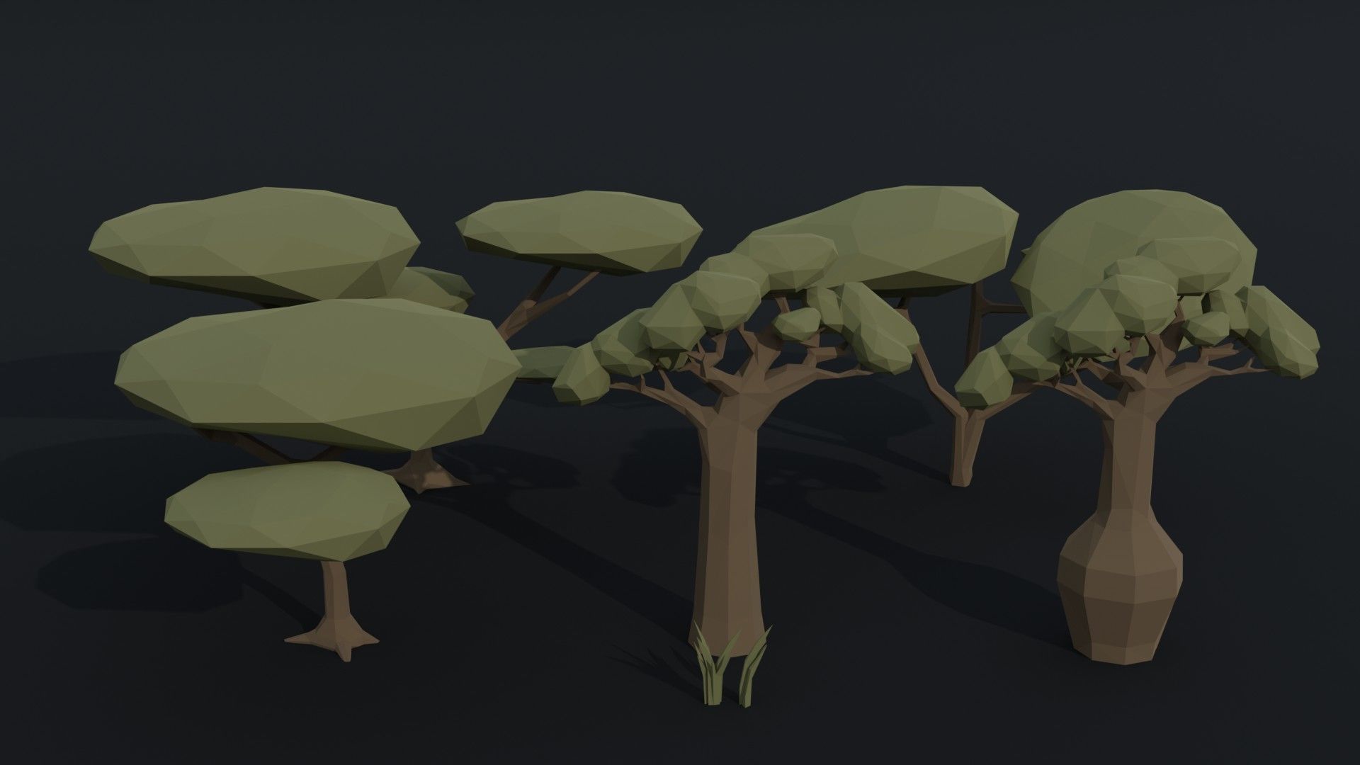 Cartoon savanna trees Polygonal Style Low-poly 3D model_1