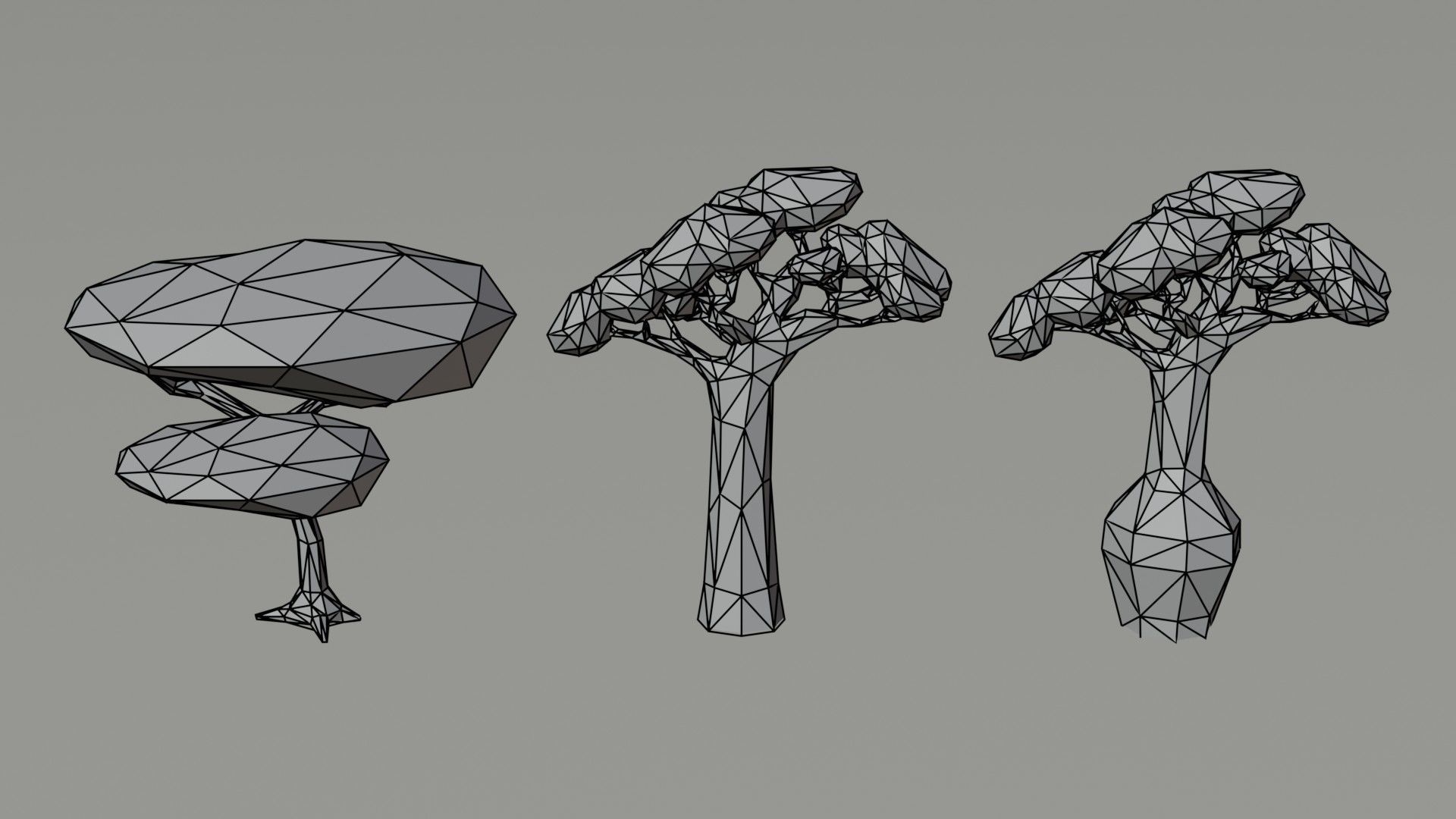 Cartoon savanna trees Polygonal Style Low-poly 3D model_5