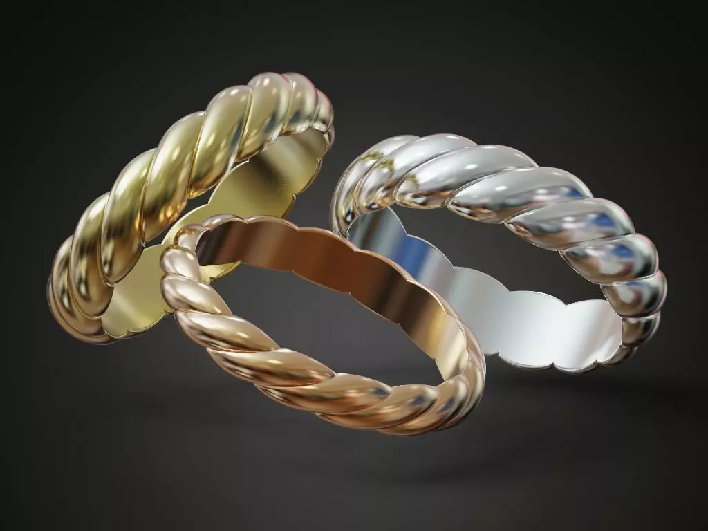 Rope band wedding pair promise rings collection 3D print model_0