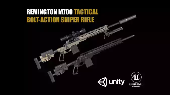 Remington M700 Tactical Bolt-action Sniper Rifle Low-poly 3D model
