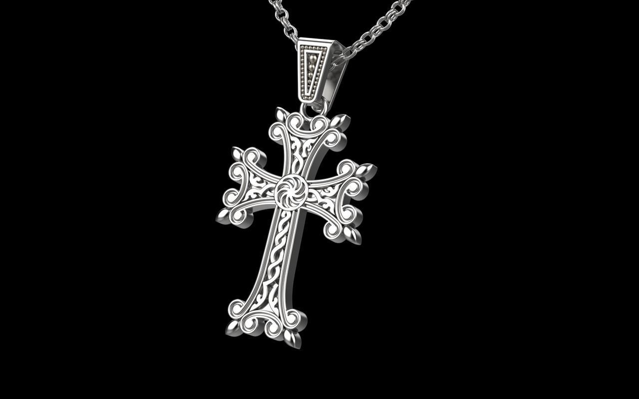 Armenian cross pendant 3D print model_2