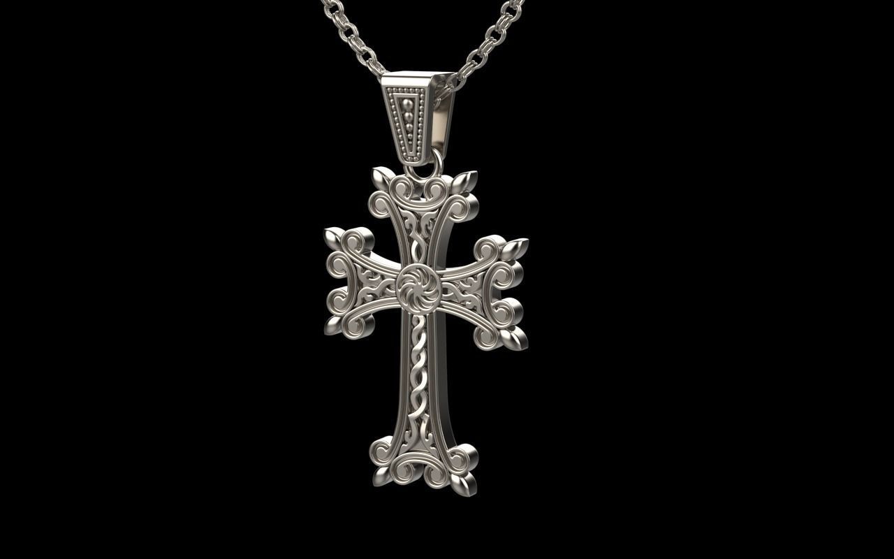 Armenian cross pendant 3D print model_9