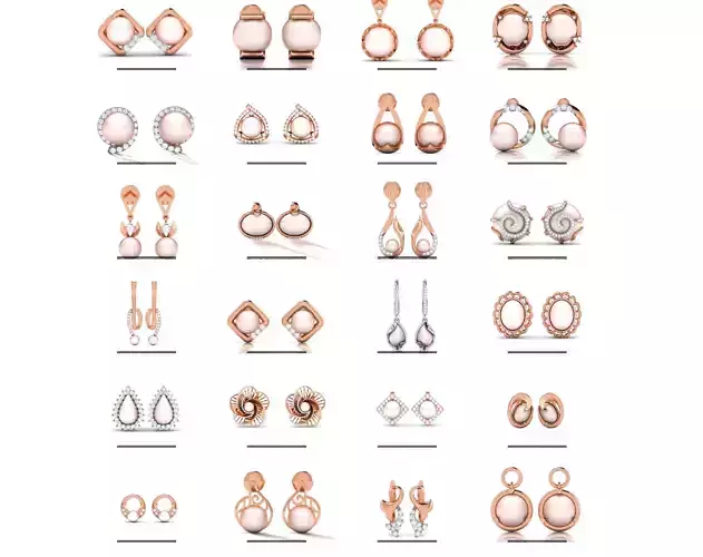 55 Pearl High Jewelry Diamond Earrings 3dm renders details 3D Model Collection