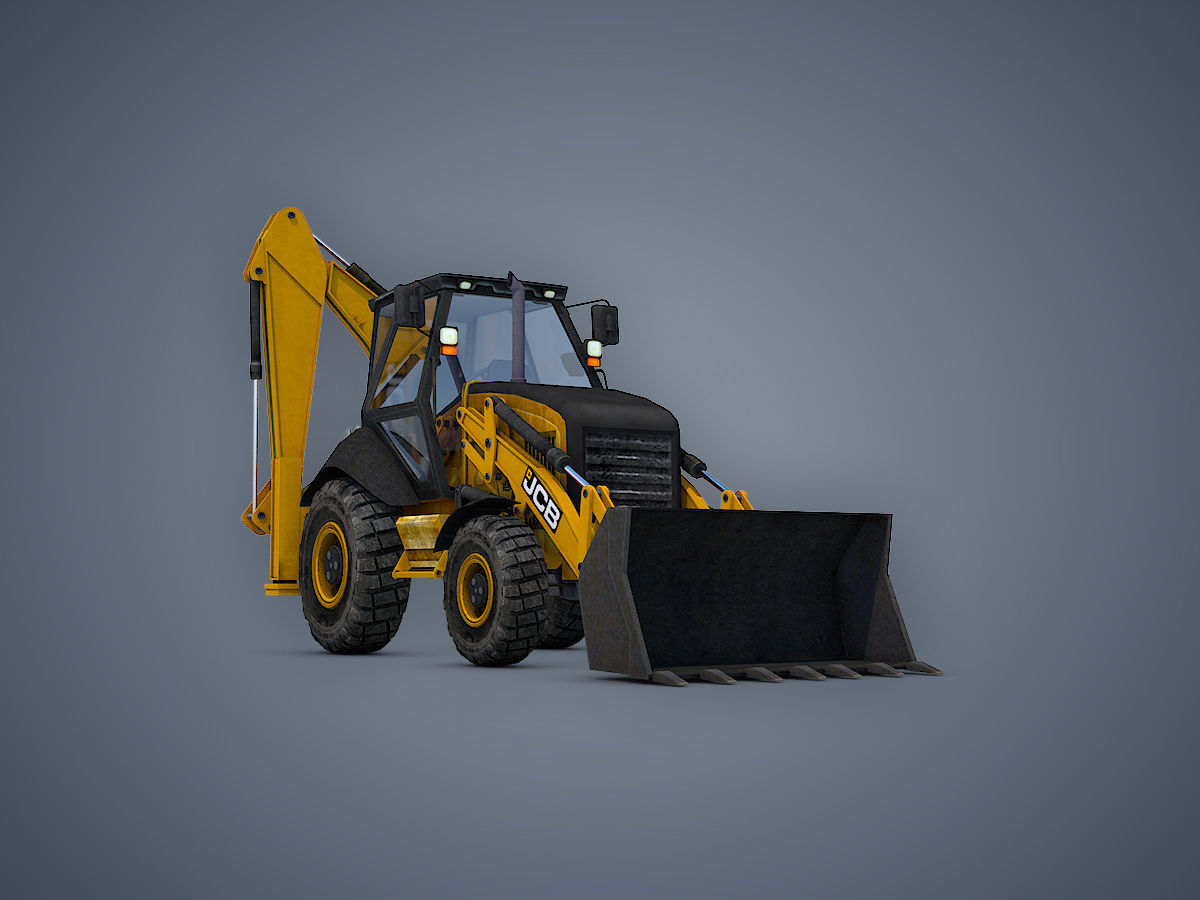 JCB Backhoe loader Rigged Low-poly 3D model_6