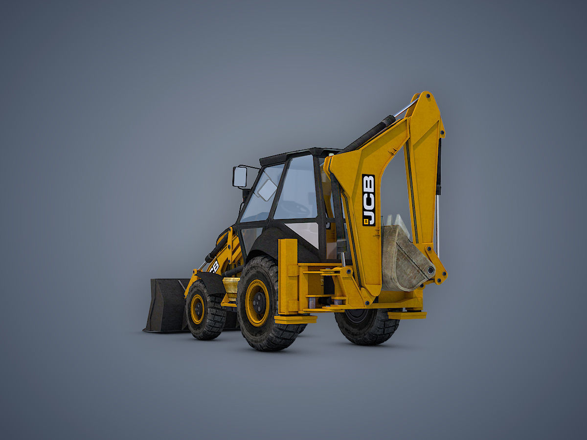 JCB Backhoe loader Rigged Low-poly 3D model_7