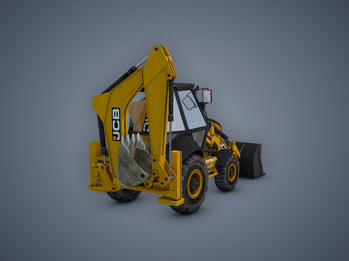 JCB Backhoe loader Rigged Low-poly 3D model_8