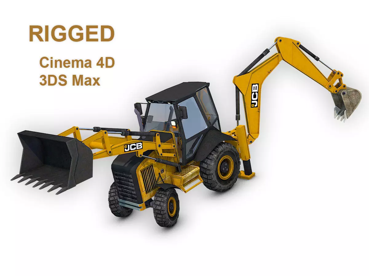 JCB Backhoe loader Rigged Low-poly 3D model_0