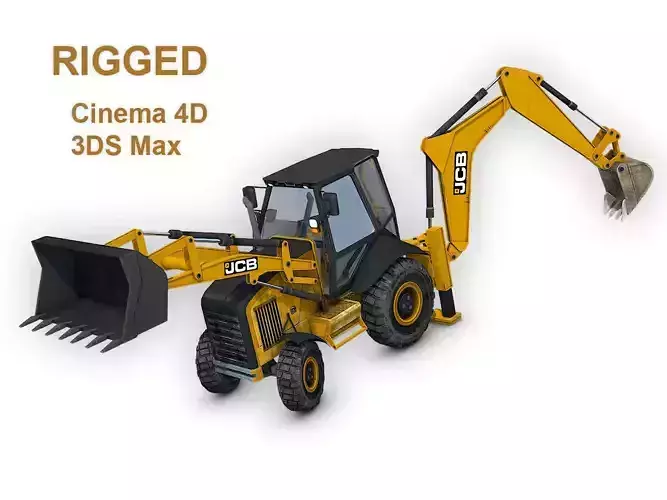 JCB Backhoe loader Rigged Low-poly 3D model