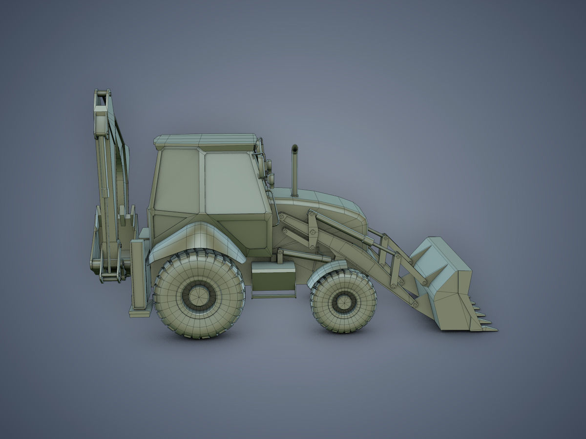 JCB Backhoe loader Rigged Low-poly 3D model_13