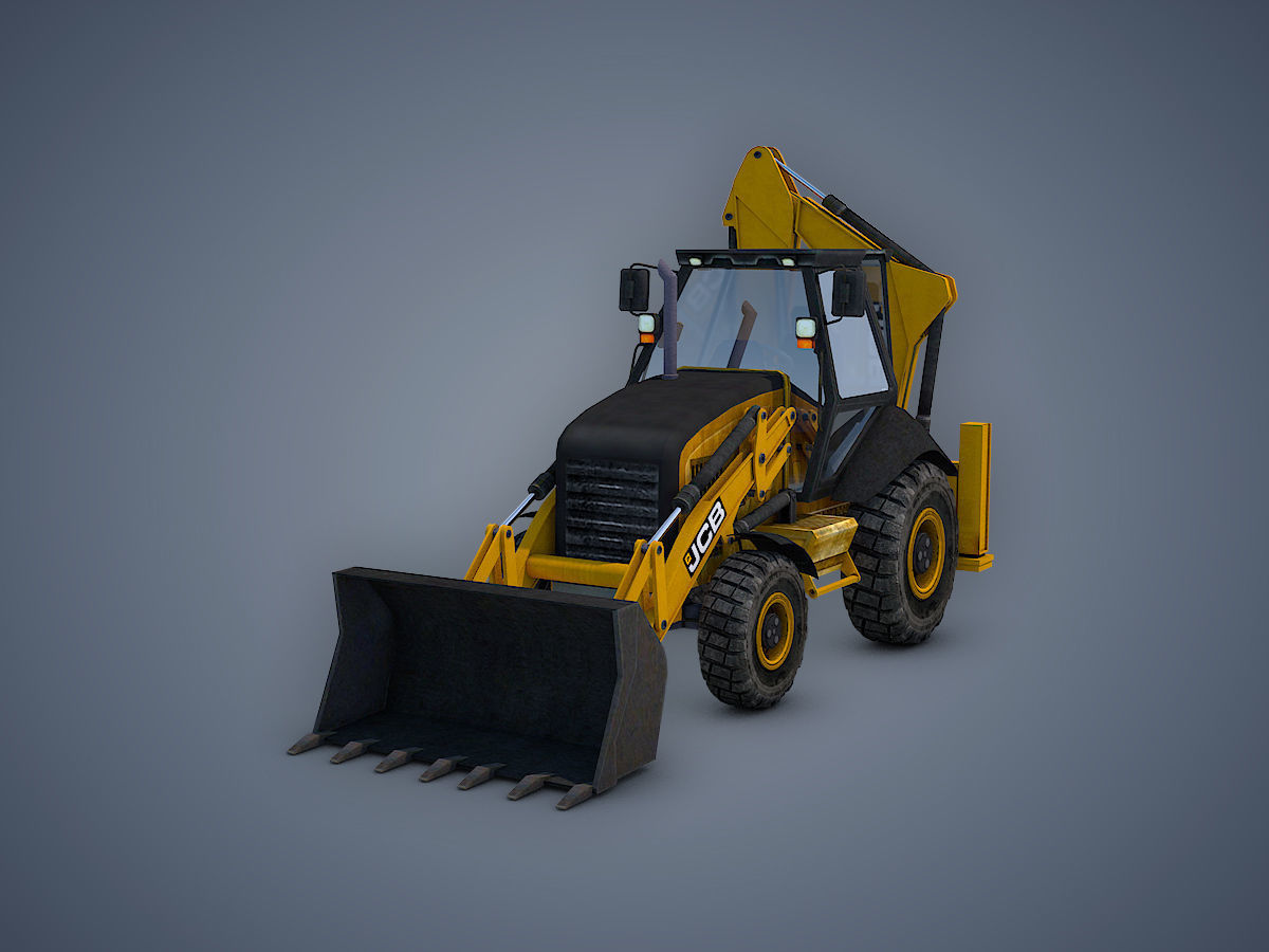 JCB Backhoe loader Rigged Low-poly 3D model_9