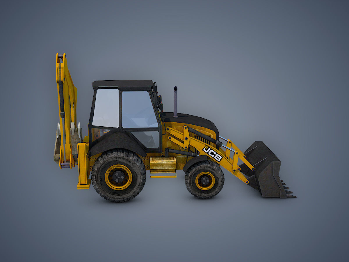 JCB Backhoe loader Rigged Low-poly 3D model_3