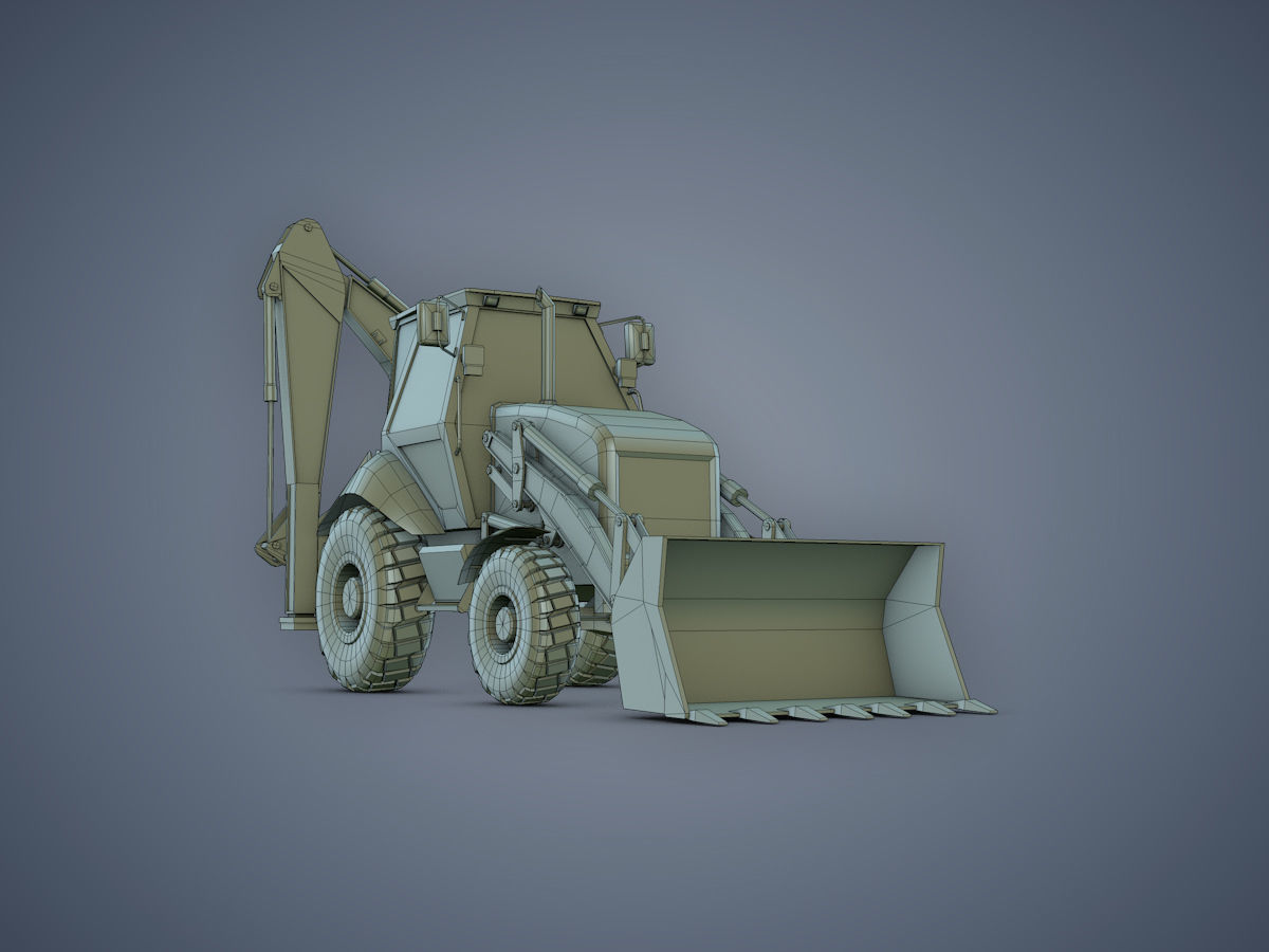JCB Backhoe loader Rigged Low-poly 3D model_16