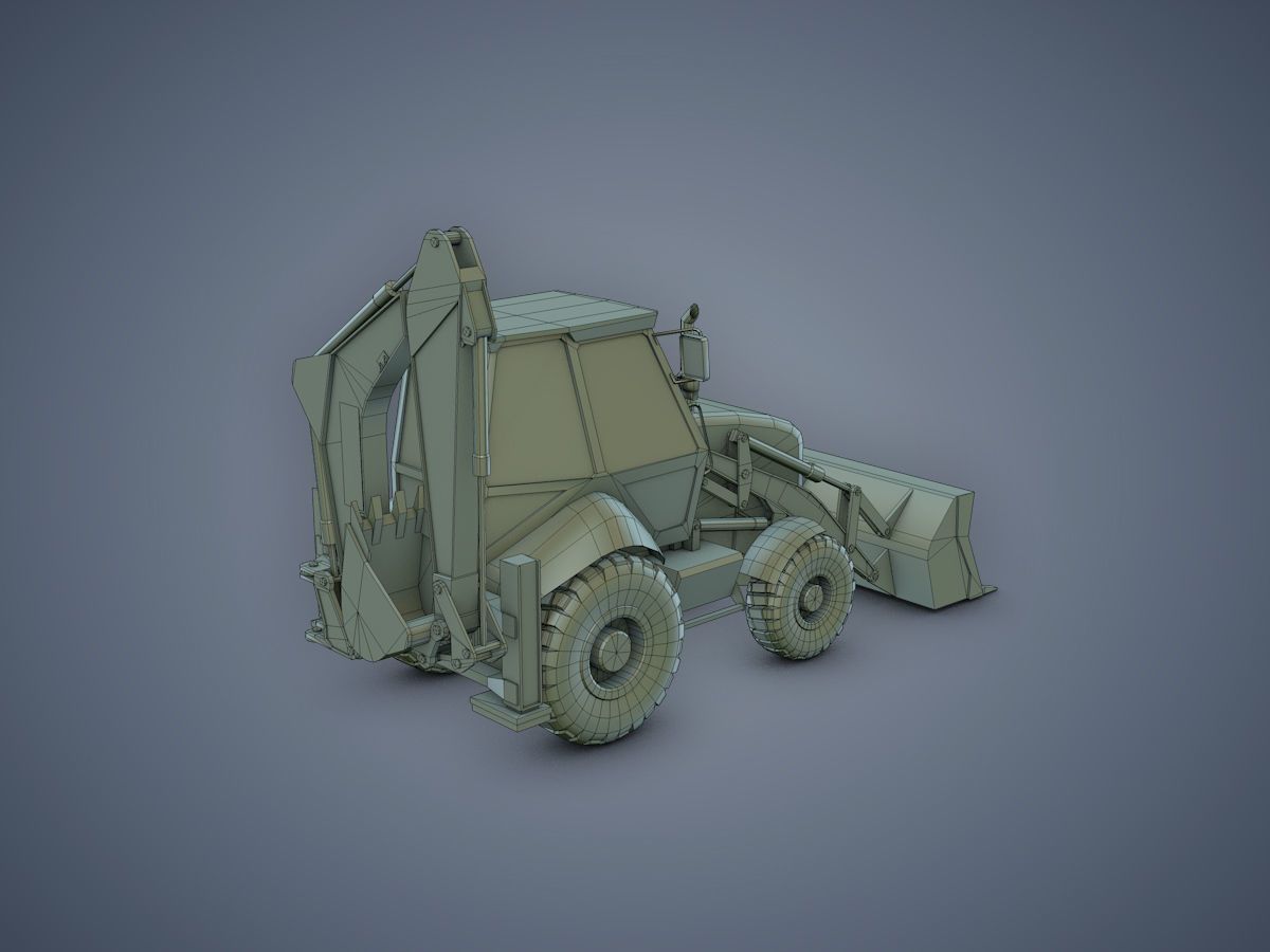 JCB Backhoe loader Rigged Low-poly 3D model_11