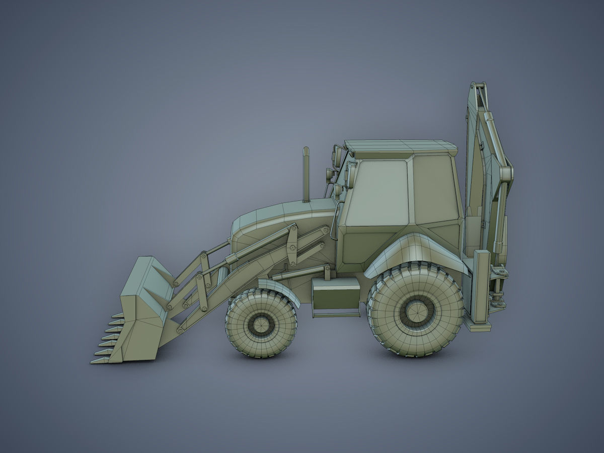 JCB Backhoe loader Rigged Low-poly 3D model_12