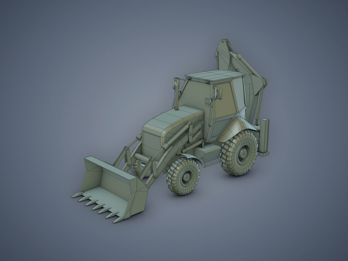 JCB Backhoe loader Rigged Low-poly 3D model_10