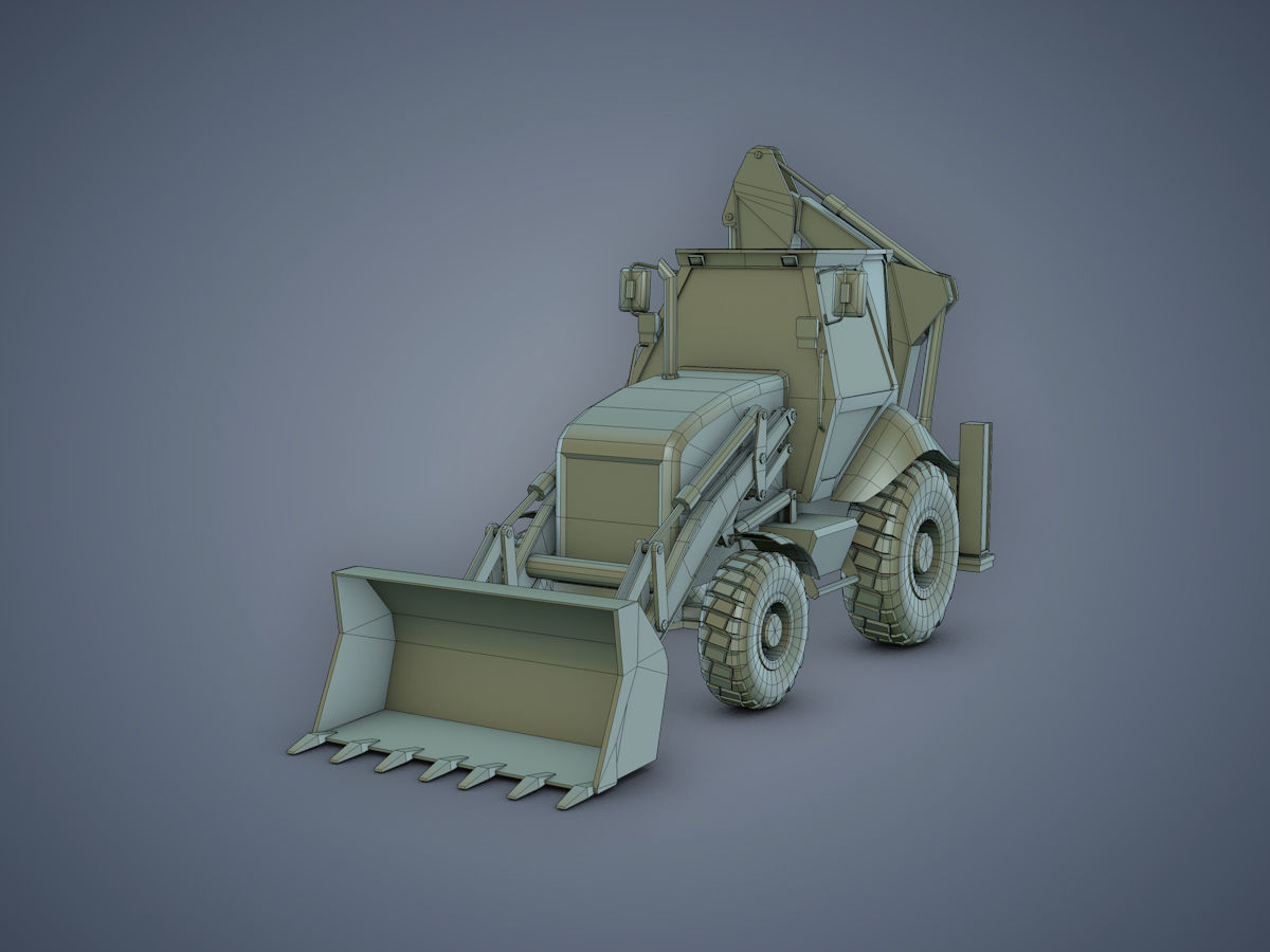 JCB Backhoe loader Rigged Low-poly 3D model_19