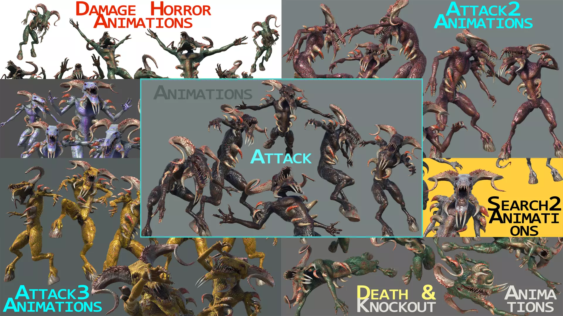 Mega Pack Horror Animations   7 packs Low-poly 3D model_0