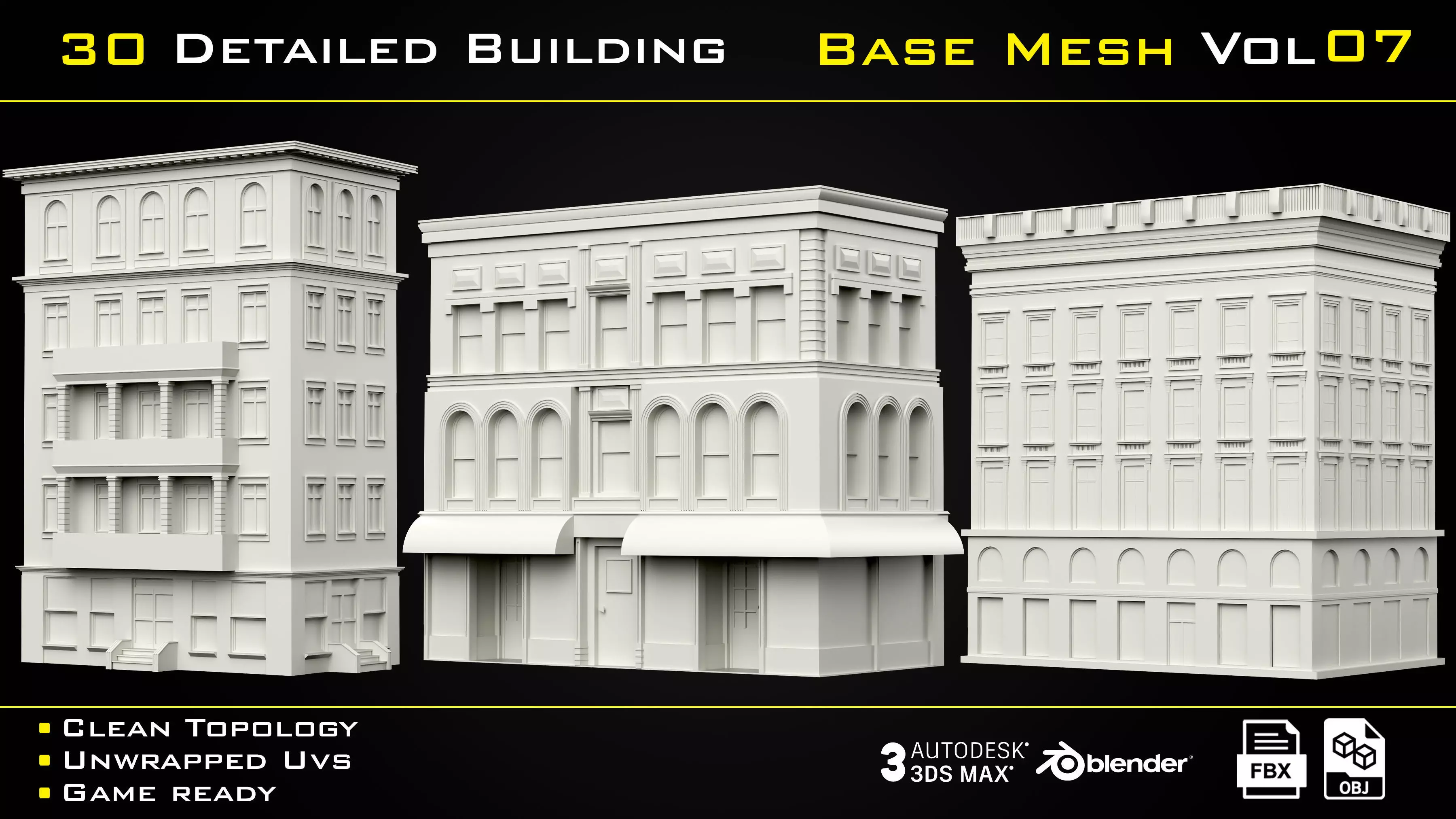 30 Detailed Building Base Mesh - Vol 07 Low-poly 3D model_0