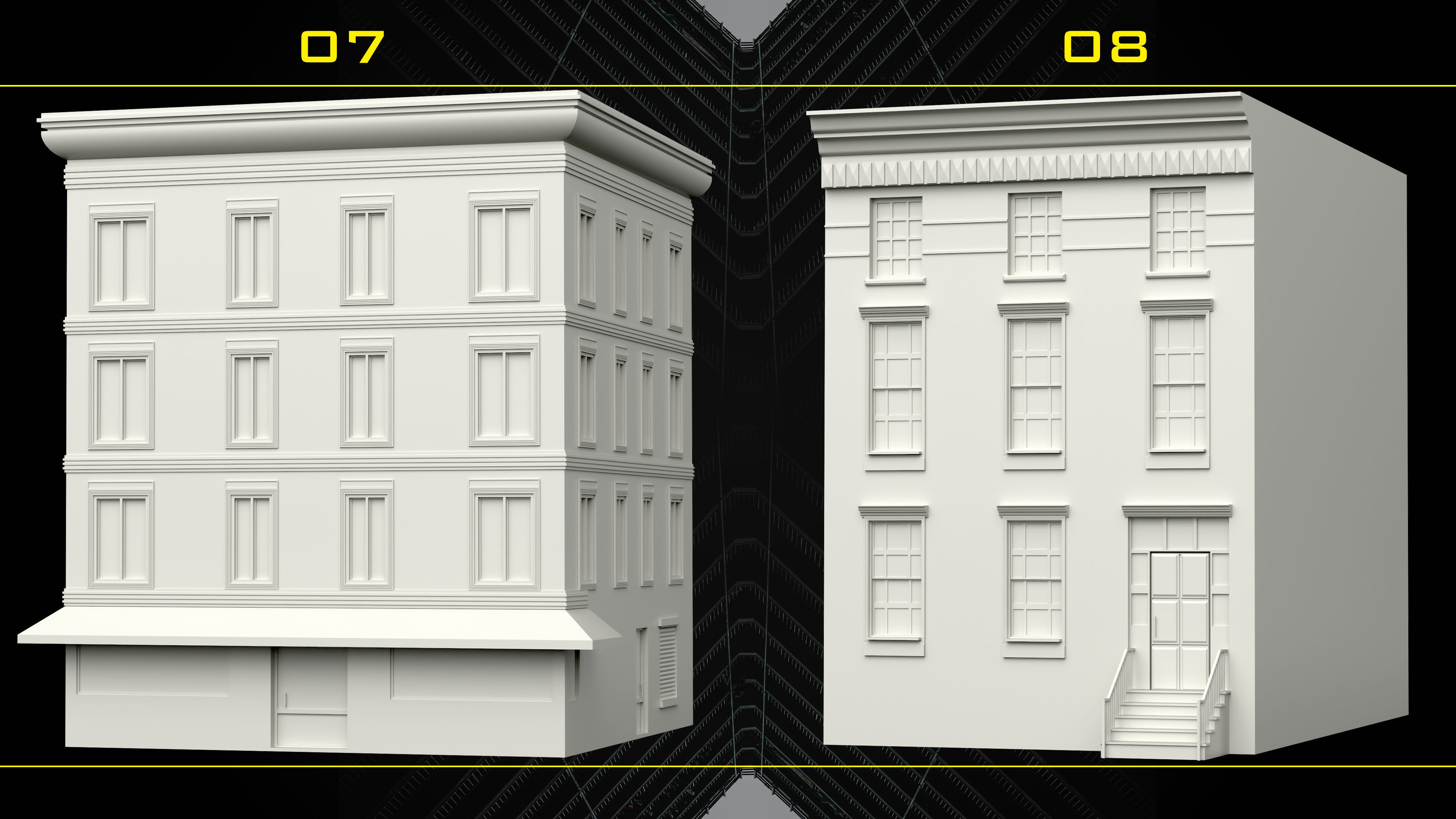 30 Detailed Building Base Mesh - Vol 07 Low-poly 3D model_4