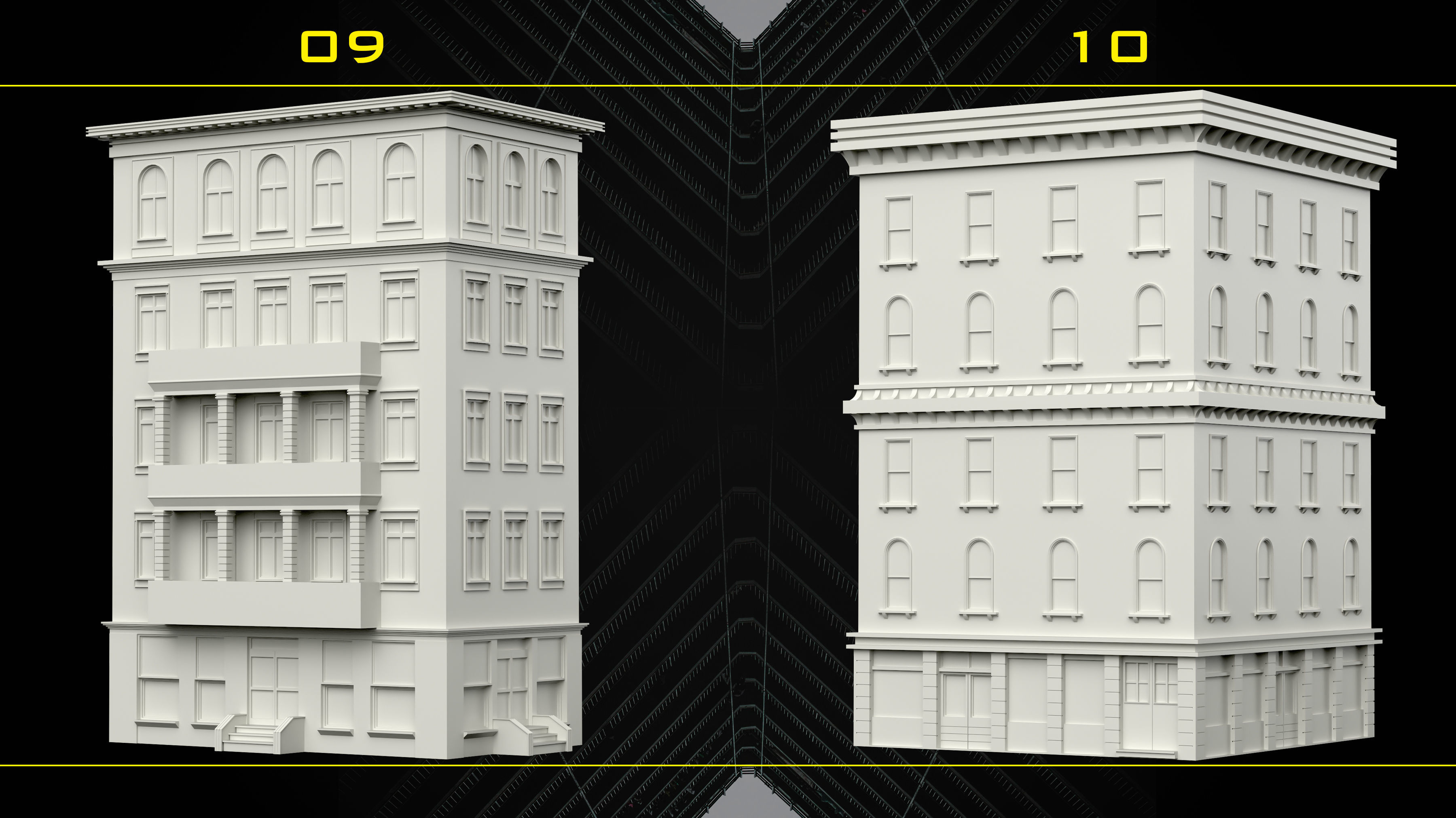 30 Detailed Building Base Mesh - Vol 07 Low-poly 3D model_5