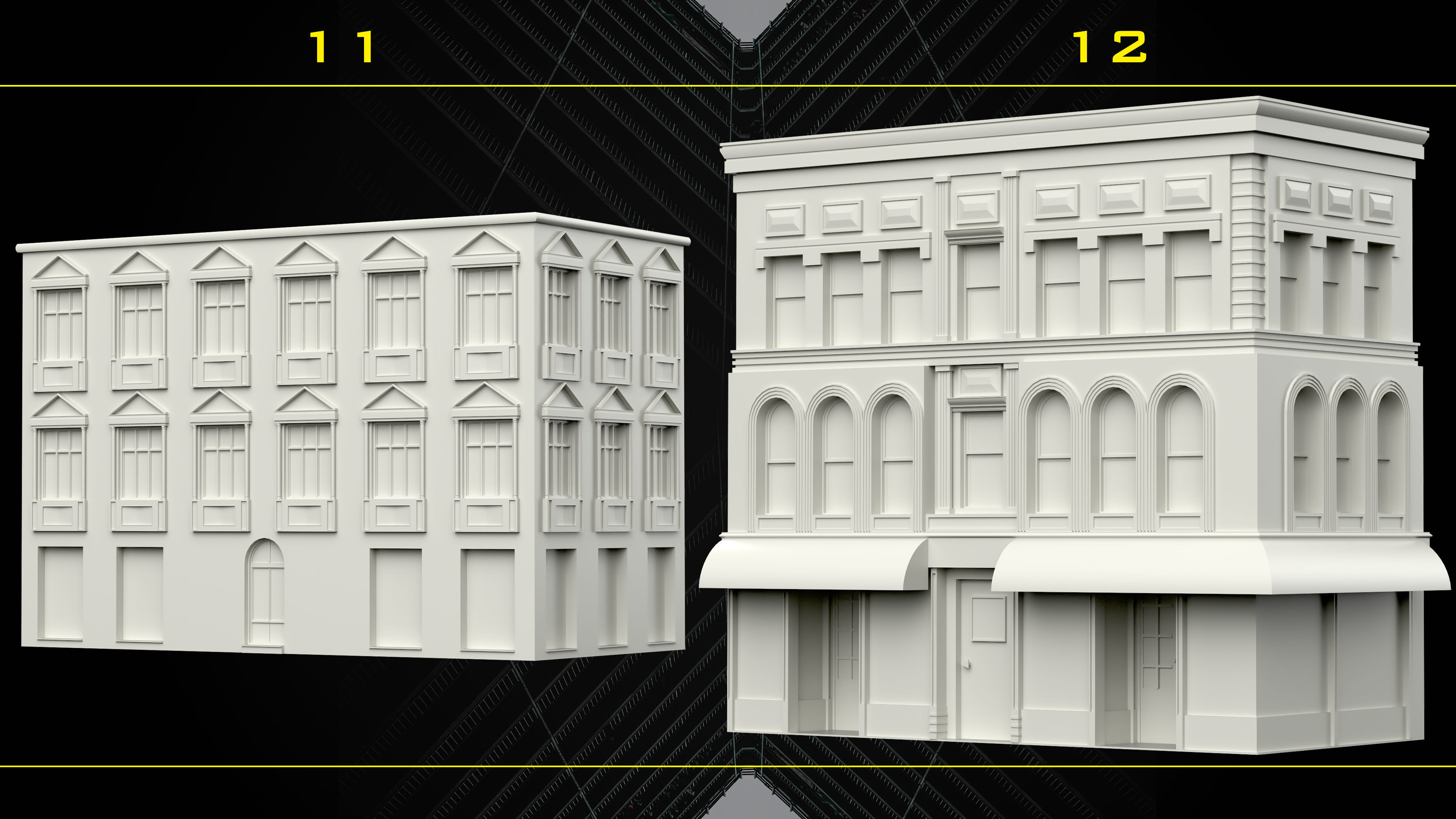 30 Detailed Building Base Mesh - Vol 07 Low-poly 3D model_6