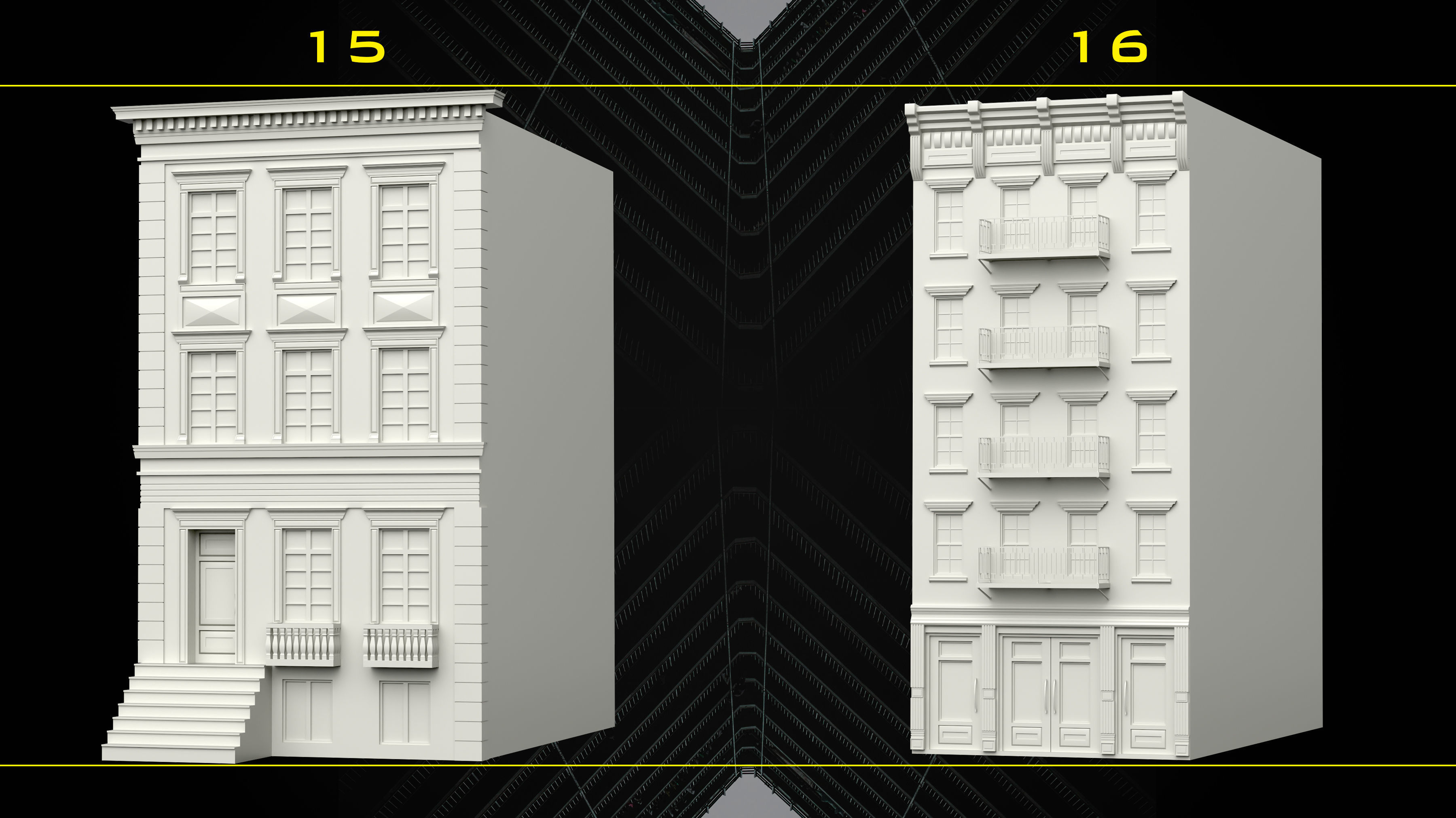30 Detailed Building Base Mesh - Vol 07 Low-poly 3D model_8