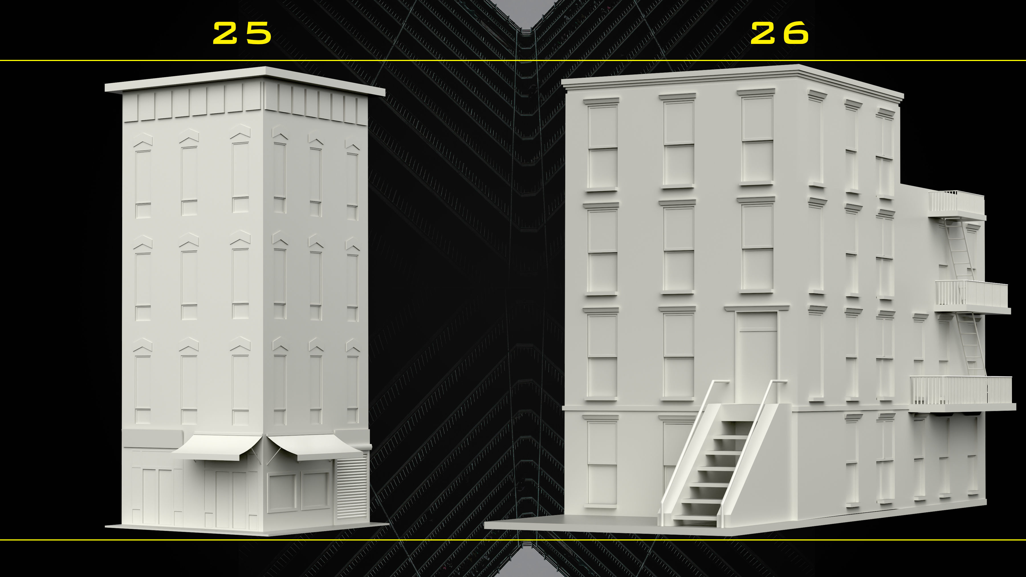 30 Detailed Building Base Mesh - Vol 07 Low-poly 3D model_13