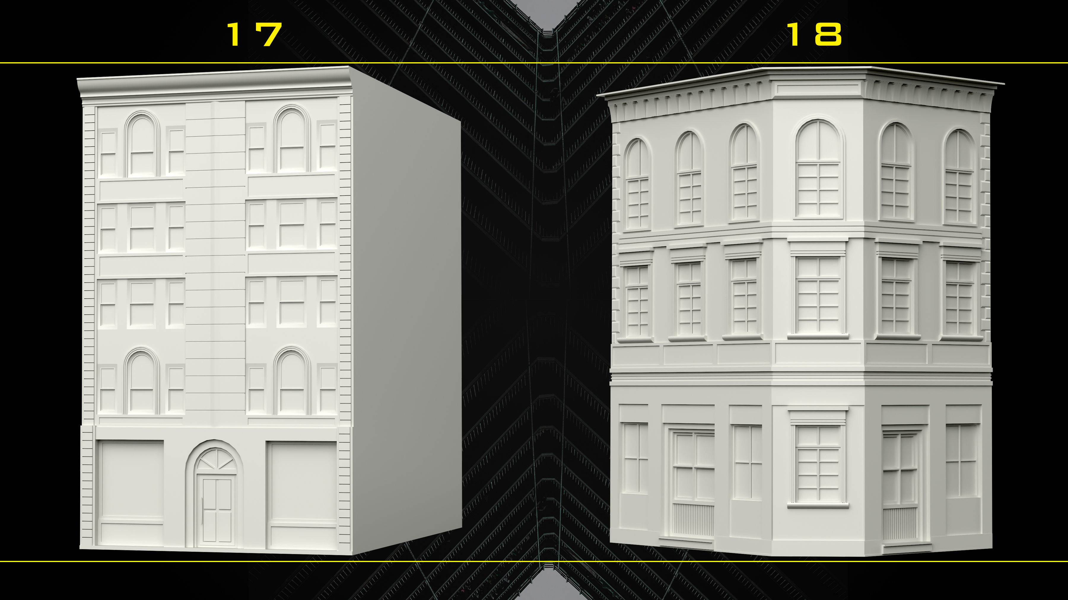 30 Detailed Building Base Mesh - Vol 07 Low-poly 3D model_9