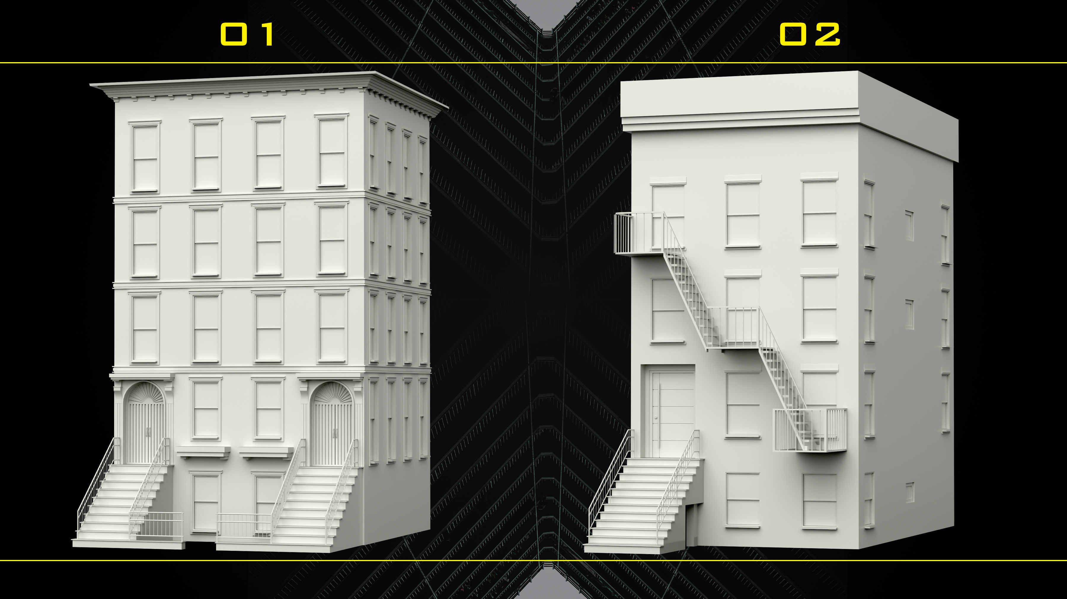 30 Detailed Building Base Mesh - Vol 07 Low-poly 3D model_1