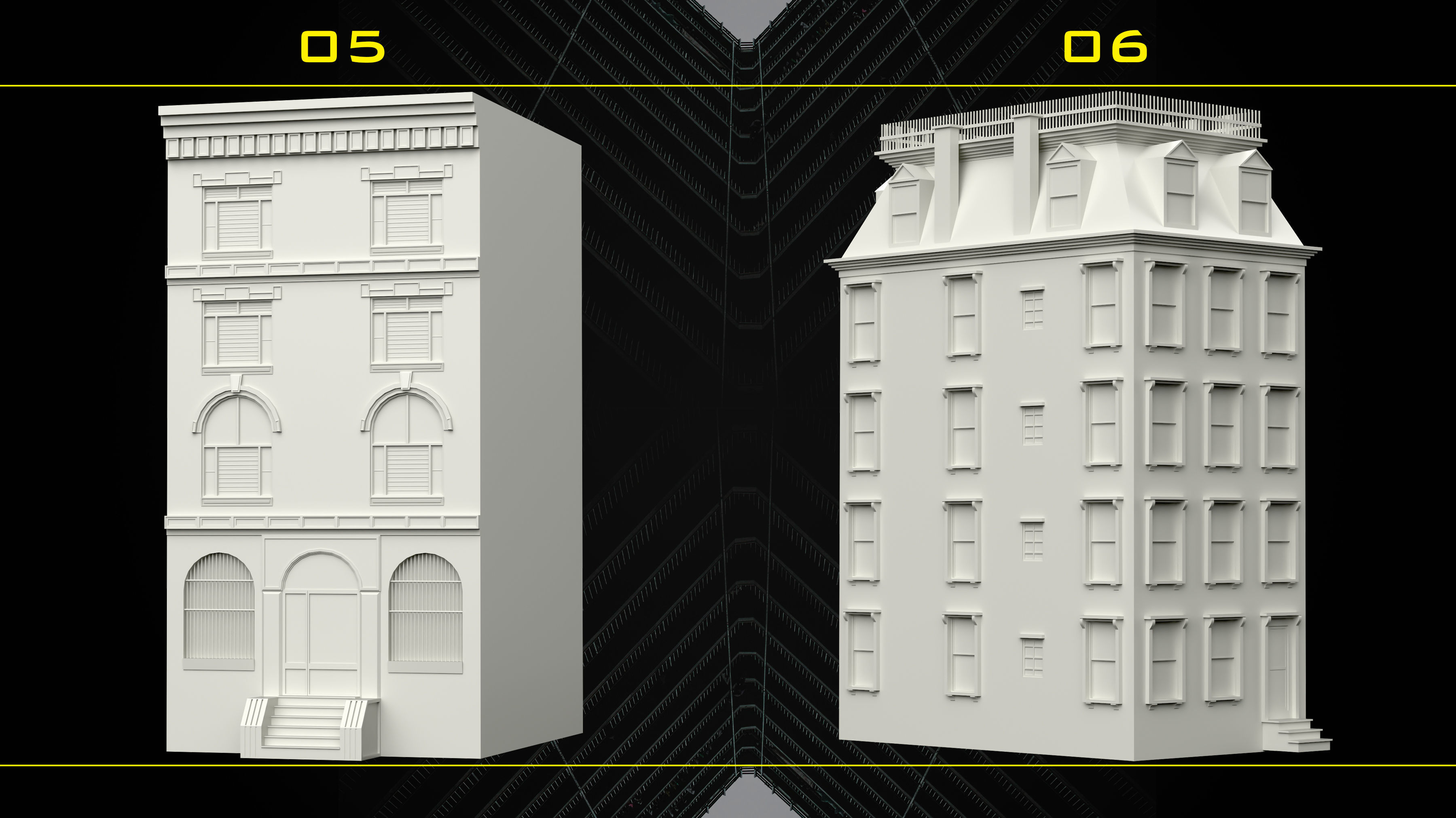 30 Detailed Building Base Mesh - Vol 07 Low-poly 3D model_3