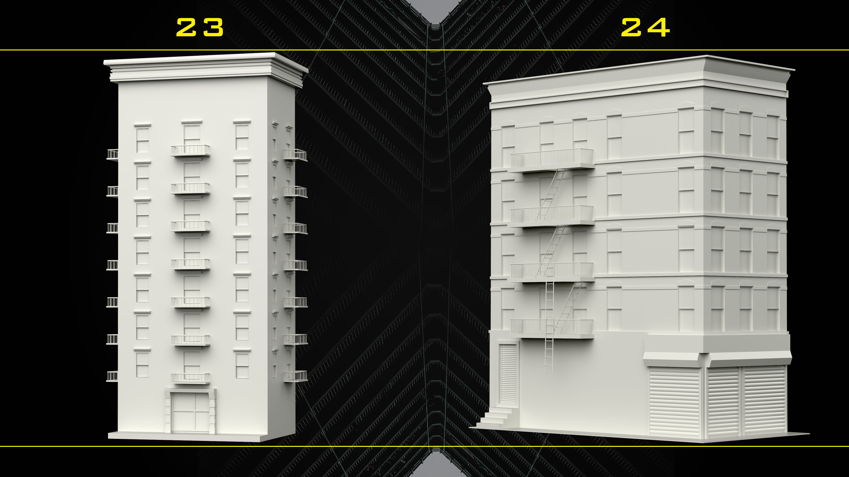 30 Detailed Building Base Mesh - Vol 07 Low-poly 3D model_12
