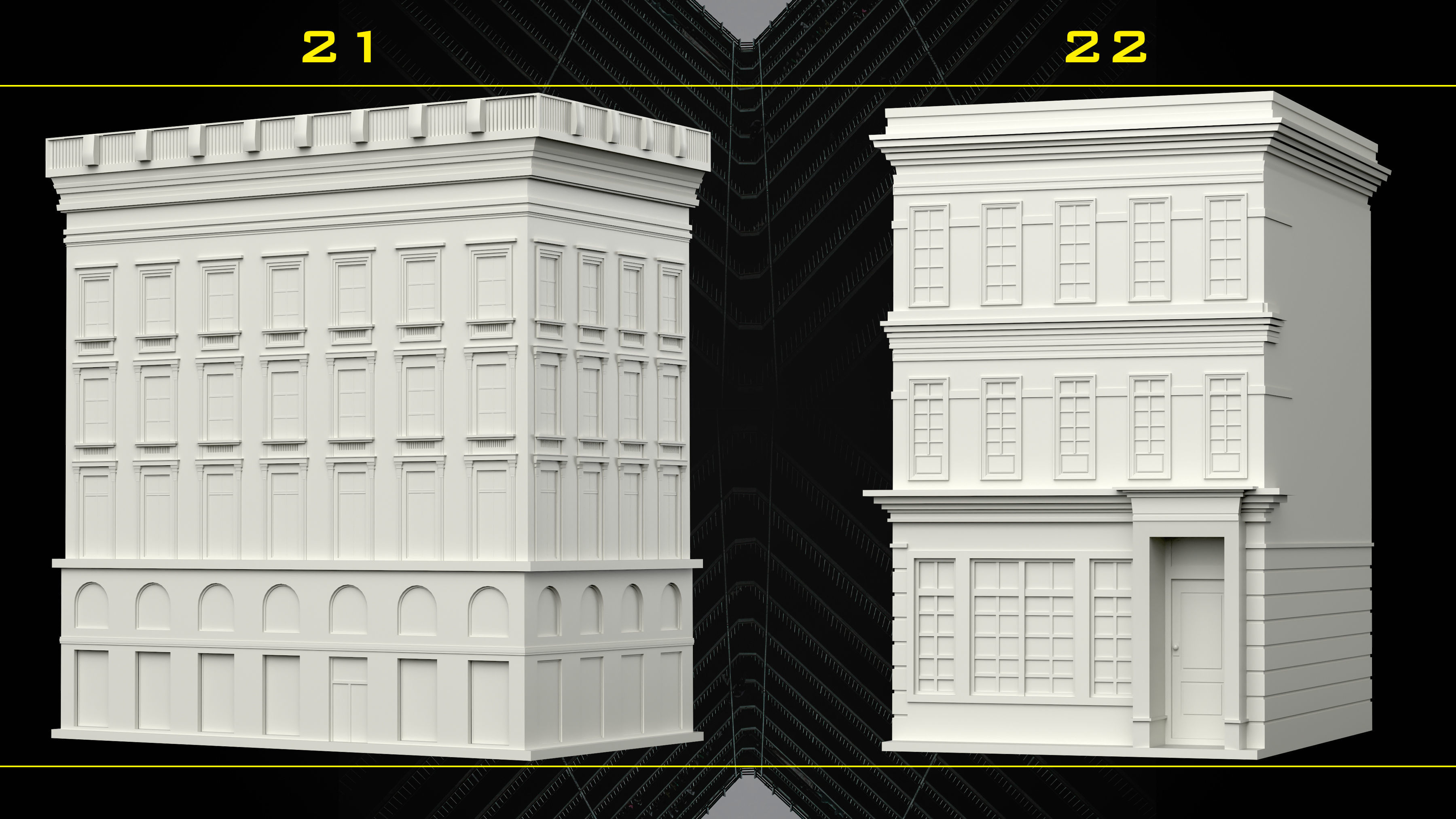 30 Detailed Building Base Mesh - Vol 07 Low-poly 3D model_11