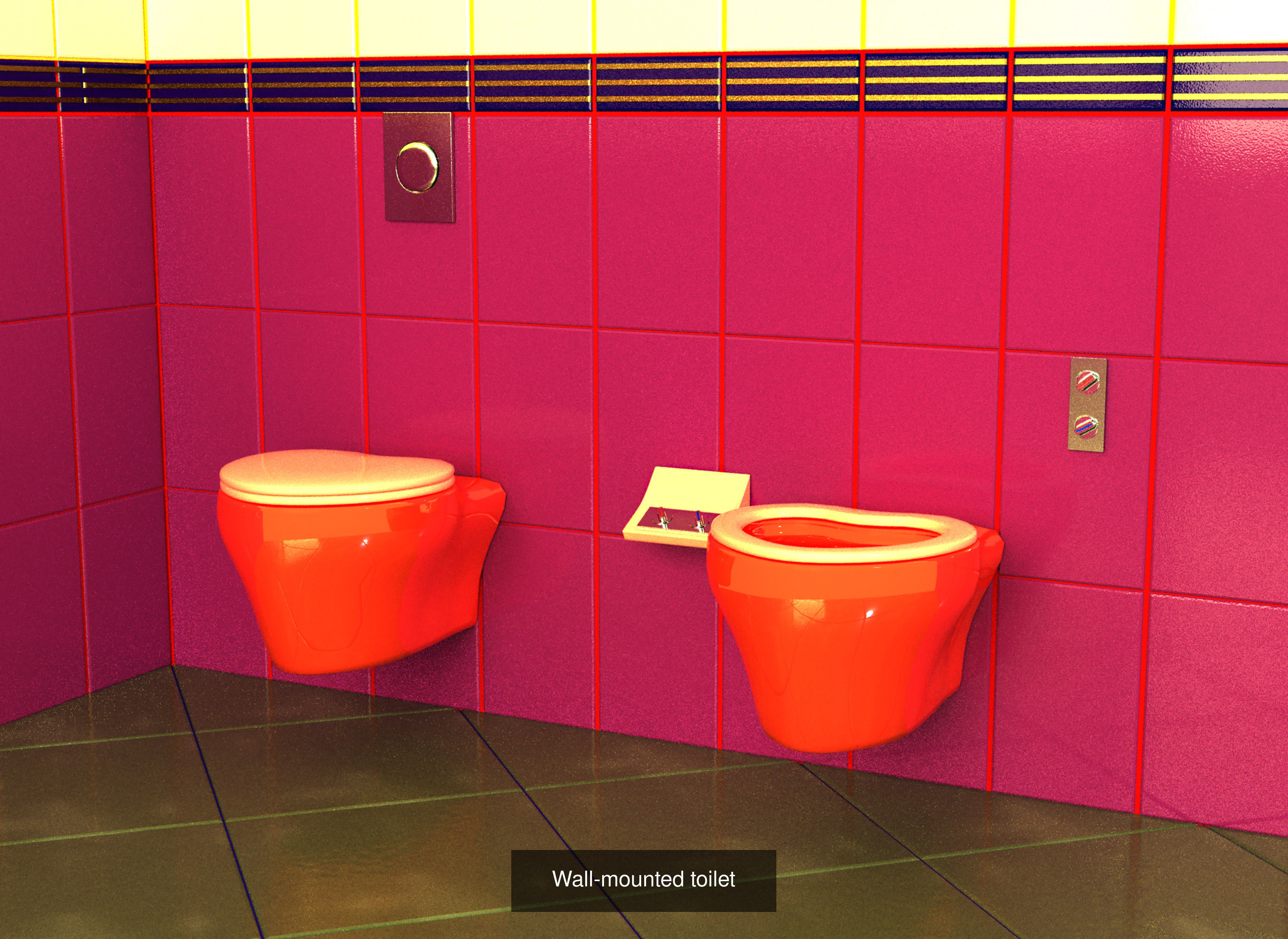 Wall-mounted toilet set 3D Model Collection_13