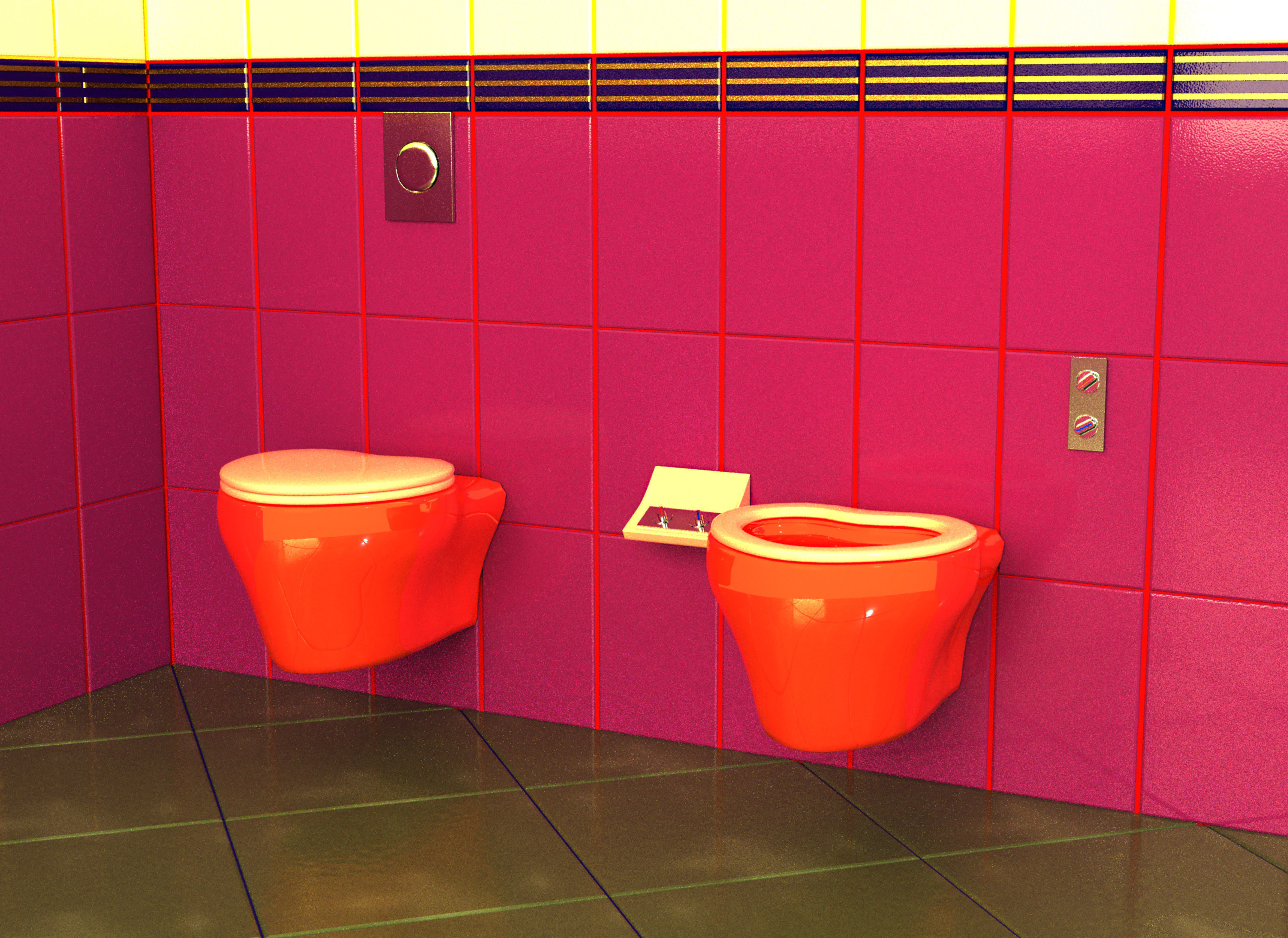 Wall-mounted toilet set 3D Model Collection_14