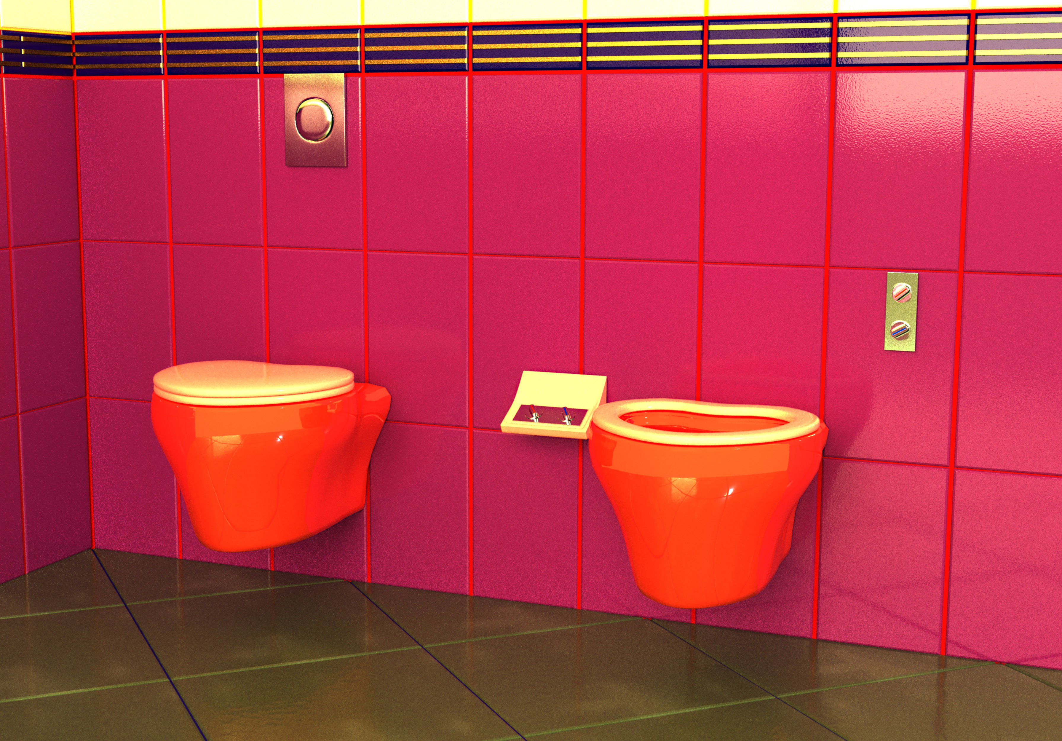 Wall-mounted toilet set 3D Model Collection_16