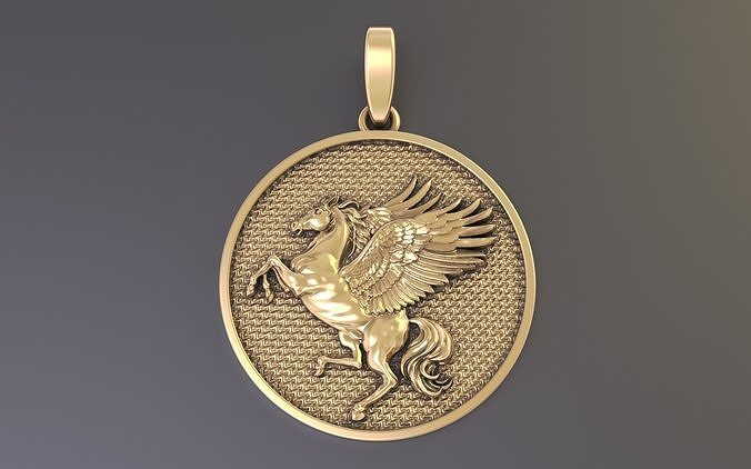 Horse pendant with wings Pegas Gold necklace 3D print model