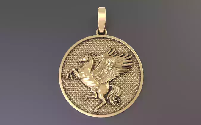 Horse pendant with wings Pegas Gold necklace 3D print model