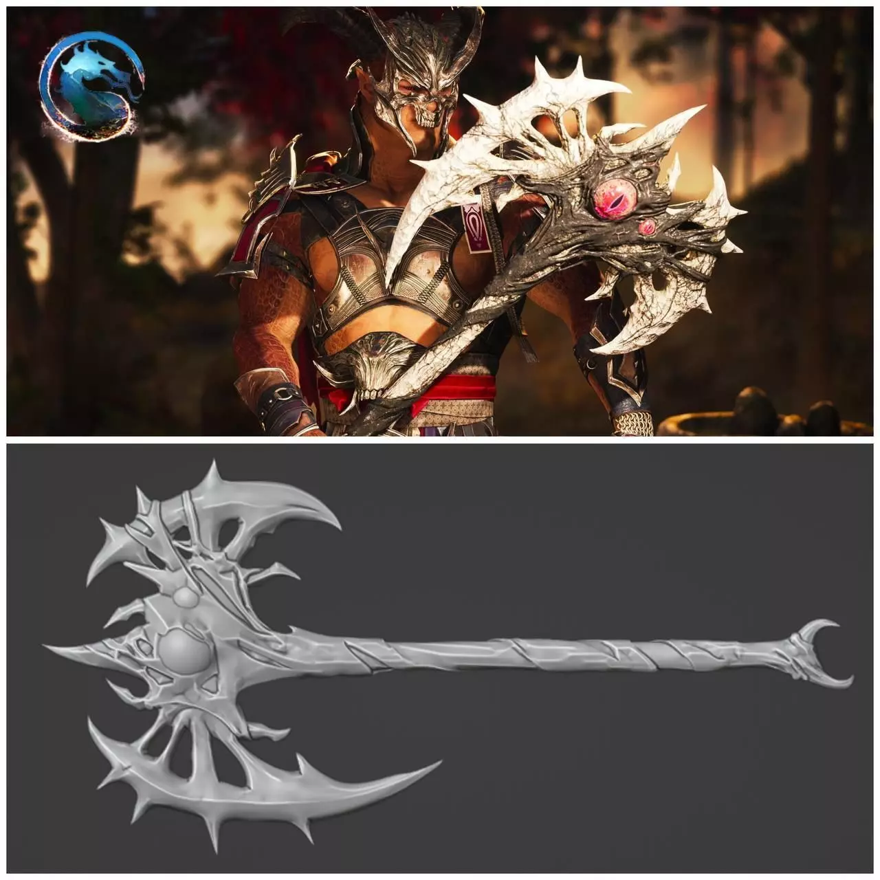 Shao Kahn axe from MK1 - Furious Crusader Axe 3D print model_0