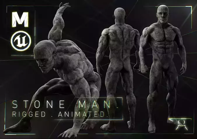 Stone Man - Animated - Rigged 3D model
