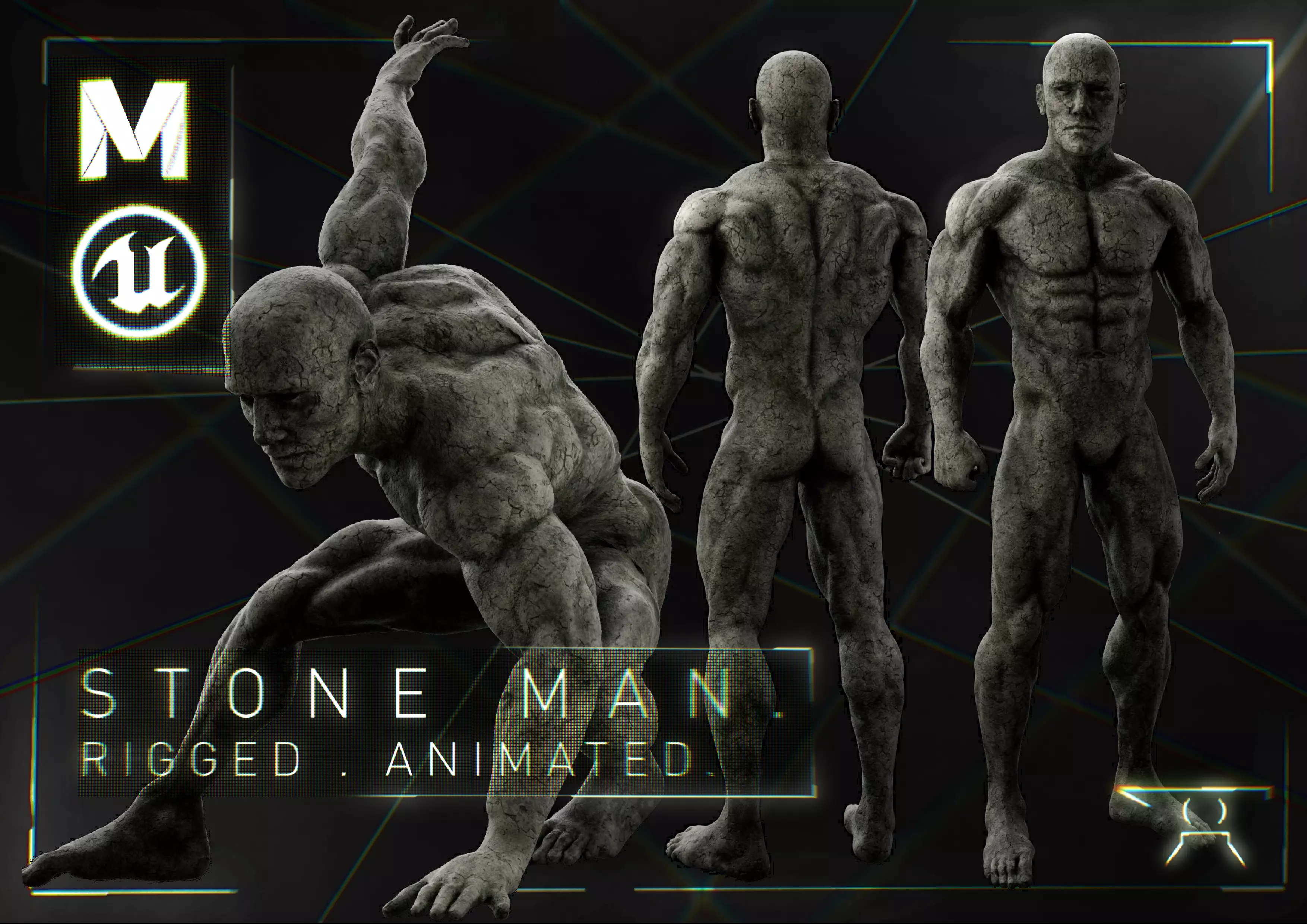 Stone Man - Animated - Rigged 3D model_0
