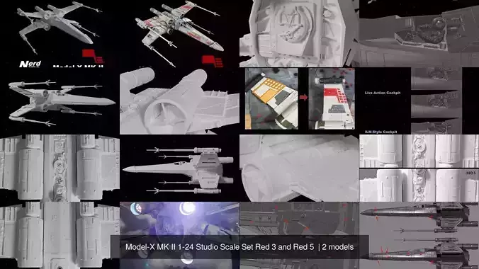 Model-X MK II 1-24 Studio Scale Set Red 3 and Red 5  3D Model Collection