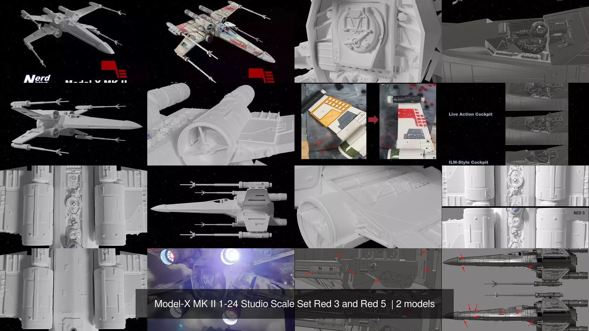 Model-X MK II 1-24 Studio Scale Set Red 3 and Red 5  3D Model Collection_0