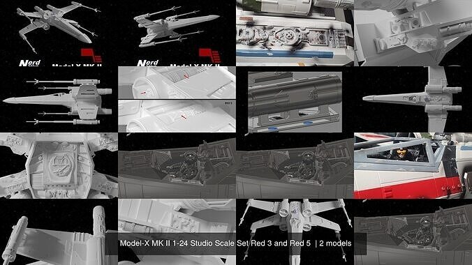 Model-X MK II 1-24 Studio Scale Set Red 3 and Red 5  3D Model Collection