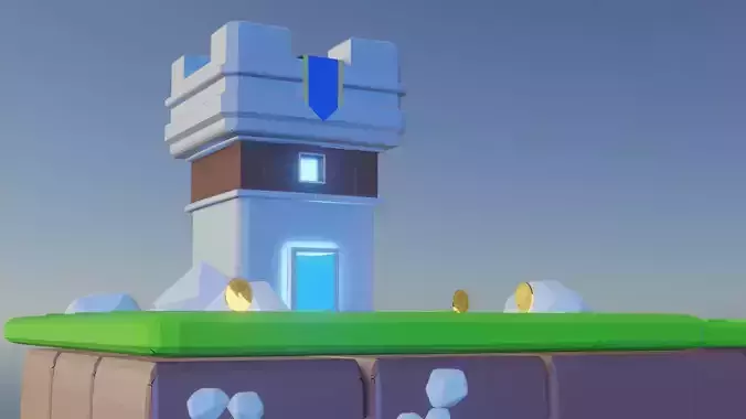  low poly castle with cool blue lighting